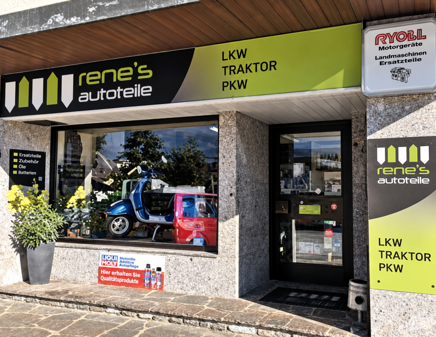 Ladenfront von Rene’s Autoteile in Kundl für Anfragen aus Brixlegg